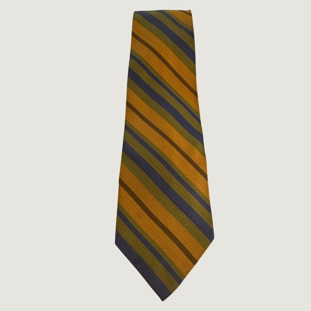Vintage Superba Dacron Polyester Striped Tie Yellow Green Blue Brown Retro Woven